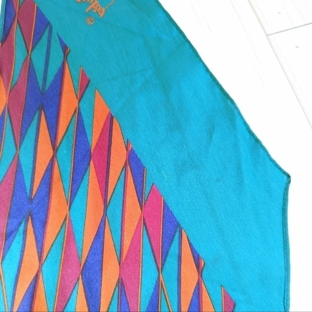 Vintage Diane Von Furstenberg Vintage Geometric Silk Scarf in Victorian Teal